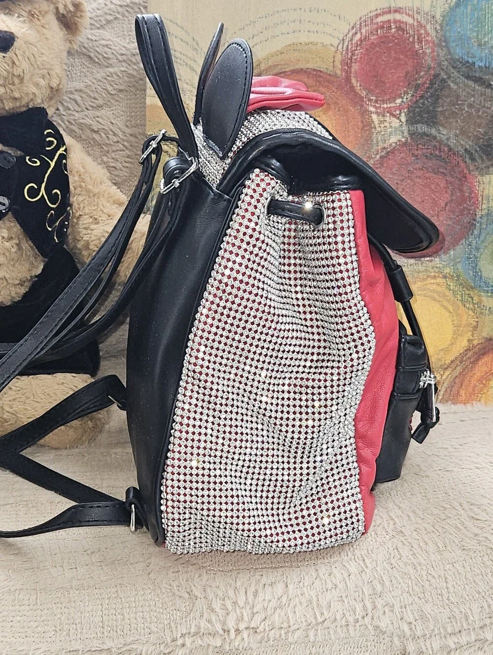 DISNEY MINNIE MOUSE Sparkly Red and Black Mini Backpack